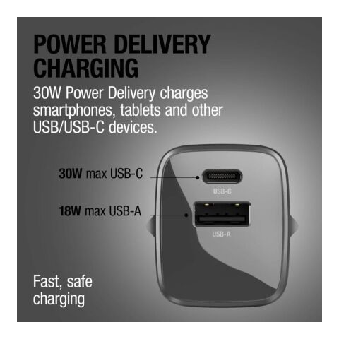 Fresh 'n Rebel Chargeur rapide 30 W GaN USB-C &amp; USB-A Gris foncé | sans marquage