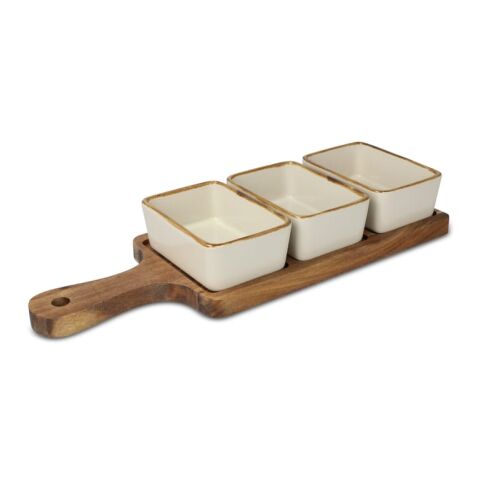 InSideOut Planche de service en bois avec 3 bols en céramique Ecru | sans marquage | non disponible | non disponible