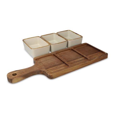 InSideOut Planche de service en bois avec 3 bols en céramique Ecru | sans marquage | non disponible | non disponible