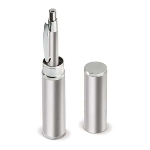 Stylo bille dans étui tube métal Argent | Tampographie 1 couleur | à 180 degrés du clip | 7 mm x 45 mm | non disponible