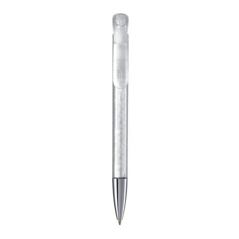 Stylo bille Atlas transparent et pointe métal Blanc-Blanc | Sérigraphie 1 couleur | à 90 degrés du clip | 50 mm x 25 mm | non disponible