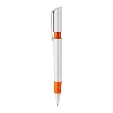 Stylo S40 Grip opaque Blanc-Orange | Tampographie 1 couleur | dans le prolongement du clip | 40 mm x 8 mm | non disponible