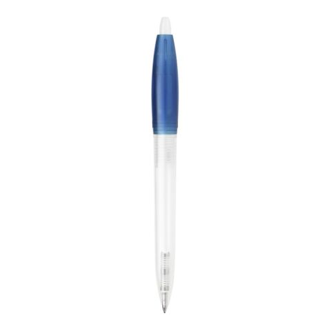 Stylo Bio-S! Clear transparent Bleu / Blanc | Sérigraphie 1 couleur | à 270 degrés du clip | 40 mm x 25 mm | non disponible