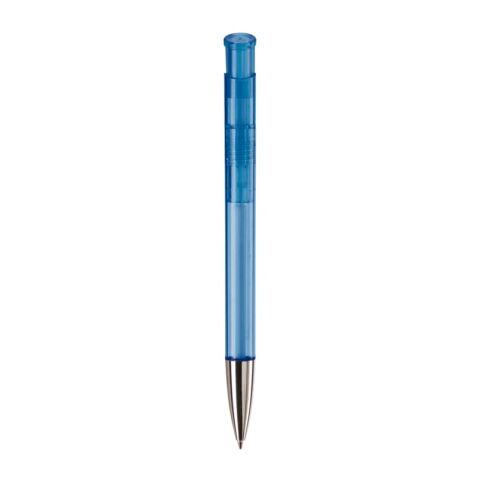 Stylo Avalon Transparent Pointe métal Bleu / Blanc-Bleu / Blanc | Sérigraphie 1 couleur | à 270 degrés du clip | 50 mm x 25 mm | non disponible