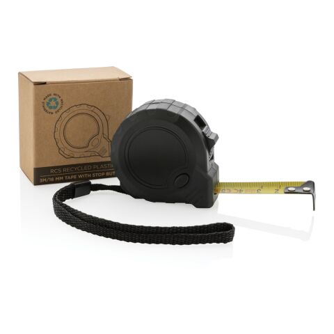 Mètre 3M/16 mm en plastique recyclé RCS avec bouton d&#039;arrêt noir | sans marquage | non disponible | non disponible