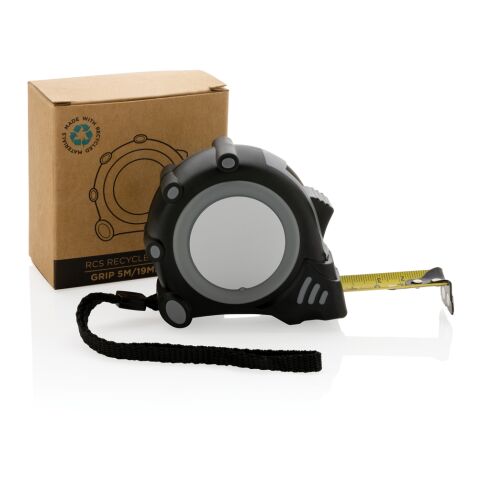 Mètre ruban Grip 5M/19mm en plastique recyclé RCS gris-noir | sans marquage | non disponible | non disponible