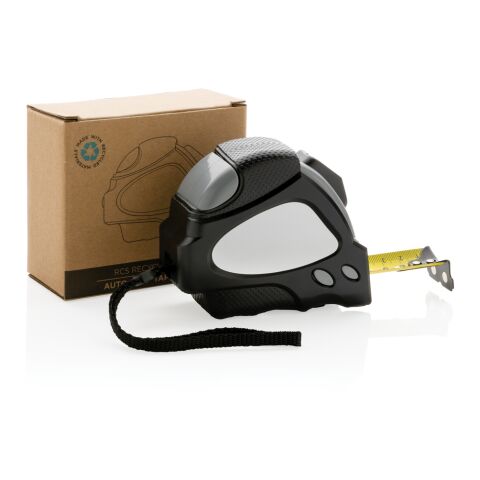 Mètre ruban Auto stop 8M/25mm en plastique recyclé RCS noir | sans marquage | non disponible | non disponible