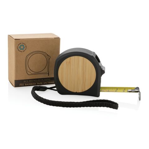 Mètre ruban 5M/19mm en plastique recyclé RCS et bambou FSC® noir | sans marquage | non disponible | non disponible