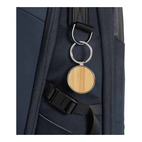 Porte-clés rond en alliage de zinc RCS et bambou argent-marron | sans marquage | non disponible | non disponible