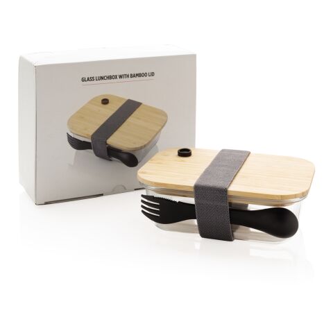 Boîte a bento en verre avec couvercle en bambou blanc | sans marquage | non disponible | non disponible