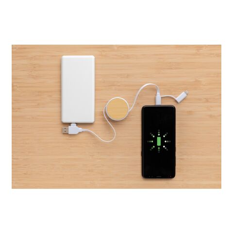 Câble Ontario 6-en-1 rétractable en plastique recyclé RCS blanc | sans marquage | non disponible | non disponible