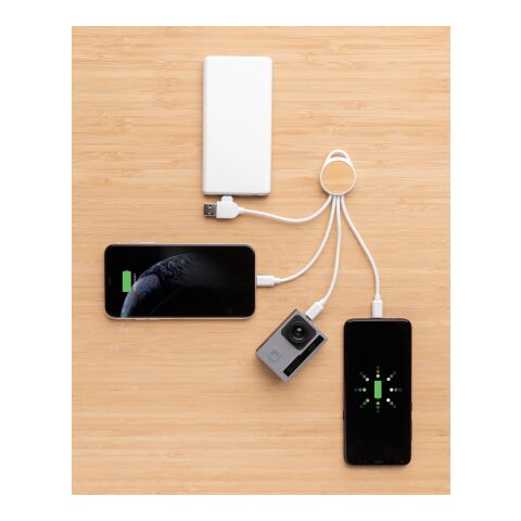 Câble Ontario 6-en-1 rond en plastique recyclé RCS blanc | sans marquage | non disponible | non disponible