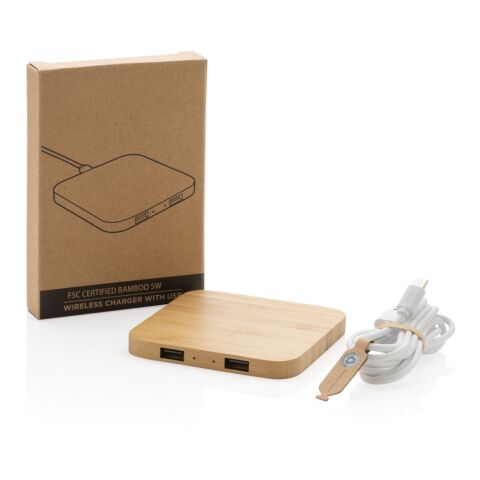 Chargeur sans fil 5W et USB en bambou FSC marron | sans marquage | non disponible | non disponible