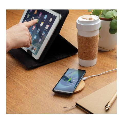 Chargeur sans fil 5W rond en bambou FSC® marron | sans marquage | non disponible | non disponible