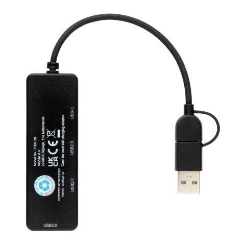 Hub avec double entrée en plastique recyclé RCS noir | sans marquage | non disponible | non disponible