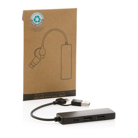 Hub avec double entrée en plastique recyclé RCS noir | sans marquage | non disponible | non disponible