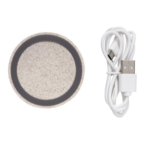 Chargeur sans fil rond en fibre de paille de 5W marron | sans marquage | non disponible | non disponible
