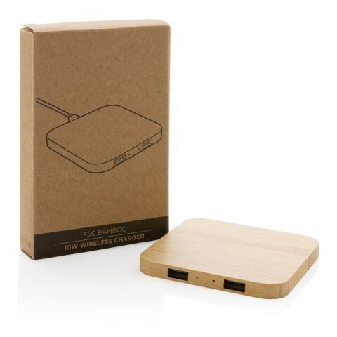 Chargeur sans fil 10W et avec ports USB en bambou FSC® marron | sans marquage | non disponible | non disponible