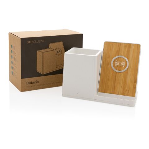 Chargeur 10W avec porte-stylo FSC® et RCS Ontario blanc | sans marquage | non disponible | non disponible