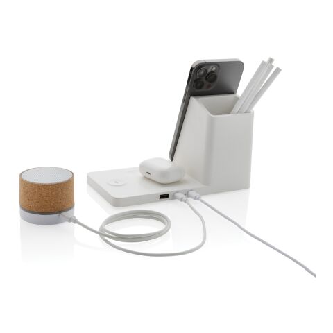 Chargeur 15W Ontario 3 en 1 plastique recyclé RCS et bambou blanc | sans marquage | non disponible | non disponible