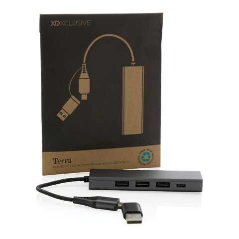 Hub avec 3 ports USB en aluminium recyclé RCS Terra gris | sans marquage | non disponible | non disponible