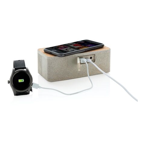 Enceinte 5W avec chargeur à induction en fibre de paille marron | sans marquage | non disponible | non disponible