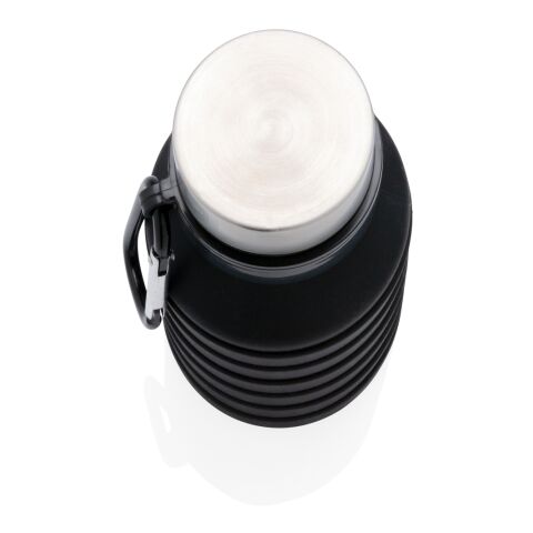 Bouteille en silicone pliable et étanche avec couvercle noir | sans marquage | non disponible | non disponible