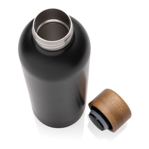 Bouteille iso en acier inoxydable recyclé certifiée RCS Wood noir | sans marquage | non disponible | non disponible