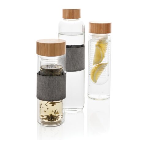 Bouteille en verre avec couvercle en bambou Impact blanc-gris | sans marquage | non disponible | non disponible