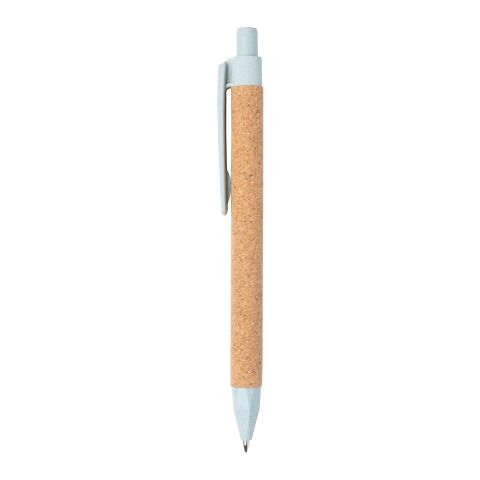 Stylo à bille écoresponsable-recyclé en fibre de paille et liège bleu | sans marquage | non disponible | non disponible