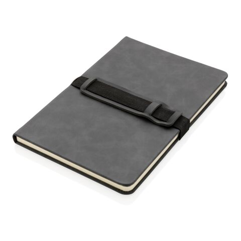 Carnet de notes A5 en PU avec porte téléphone et porte stylo gris | sans marquage | non disponible | non disponible