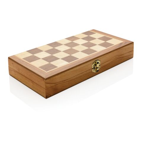 Jeu d&#039;échecs pliable en bois FSC® marron | sans marquage | non disponible | non disponible