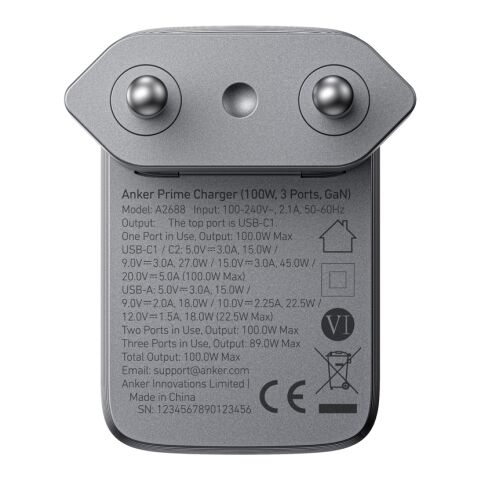 Chargeur 3 ports, GaN, 100W Anker Prime gris