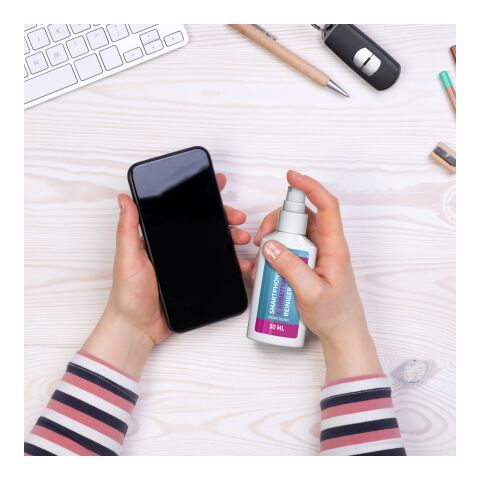 50 ml Spray - Nettoyant pour Smartphone et Lieu de Travail - Body Label Blanc | sans marquage