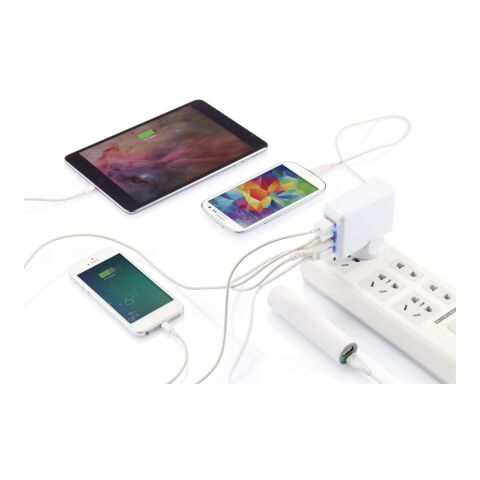 Adaptateur de voyage avec 4 ports USB blanc | sans marquage | non disponible | non disponible