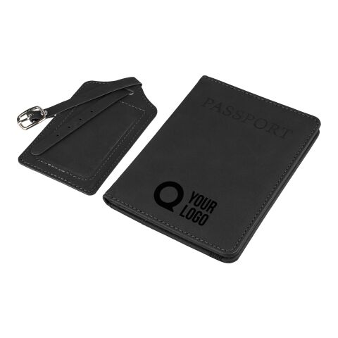Porte-passeport et étiquette de bagage en PU recyclé Zani noir | sans marquage | non disponible | non disponible