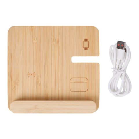 Chargeur sans fil Tribu | Bambou recyclé | 3-en-1 marron