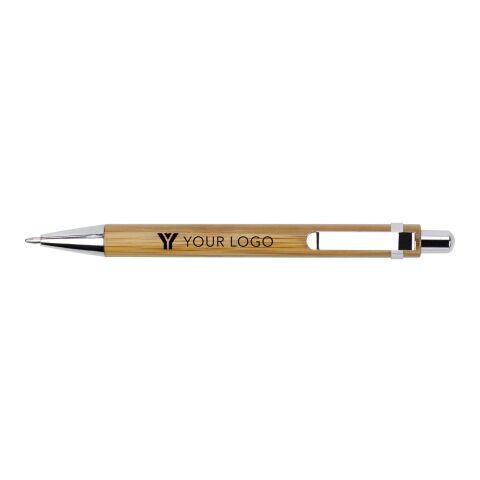 Stylo bille en bamboo et métal, mine bleue. marron