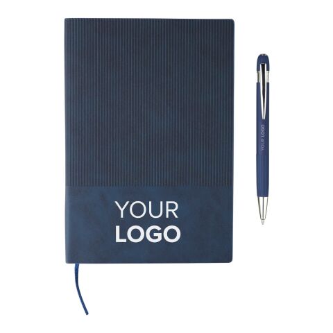 Set de cuaderno de PU reciclado (A5) y bolígrafo Tarek bleu