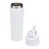 Bouteille d'eau Theron 800 ml en acier inoxydable à simple paroi recyclé RCS, avec bouchon à double fonction et paille rabatt blanc