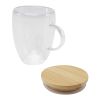 Tasse en verre Leona de 350&nbsp;ml avec couvercle en bambou Standard | Blanc | sans marquage | non disponible | non disponible