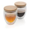 Set de 2 verres double paroi 250ml avec couvercle en bambou blanc | sans marquage | non disponible | non disponible