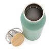 Bouteille en acier inoxydable avec couvercle en bambou vert | sans marquage | non disponible | non disponible