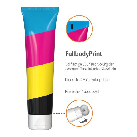 Tube de 100 ml - Baume pour les pieds &quot;Pin de montagne&quot; - FullbodyPrint blanc | Sur toute la surface du tube 