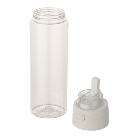 Bouteille d'eau Theron de 700 ml en plastique recyclé RCS, avec bouchon double fonction et paille rabattable blanc
