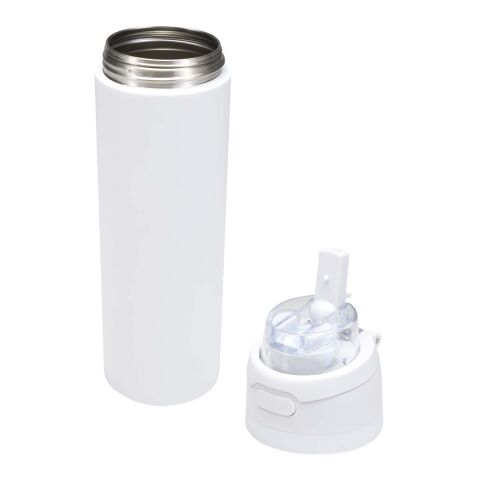 Bouteille d'eau Theron 800 ml en acier inoxydable à simple paroi recyclé RCS, avec bouchon à double fonction et paille rabatt blanc