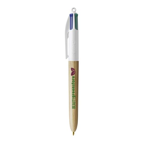 BIC® 4 Colours Wood Style Blanc-beige | Sérigraphie 1 couleur | Partie haute-derrière le clip | 22.00 mm x 10.00 mm