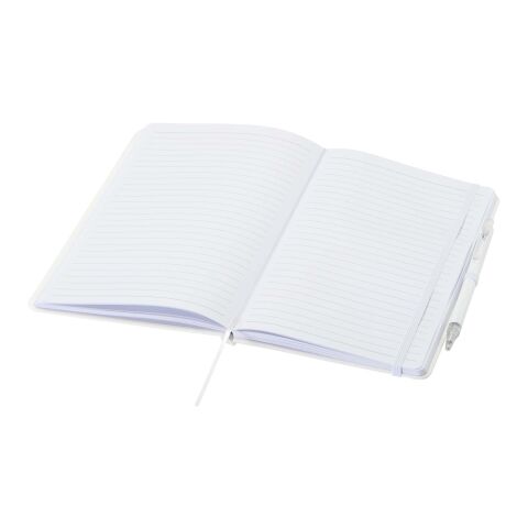 Ensemble comprenant un cahier en papier recyclé Spectrum A5 et un stylo à bille blanc