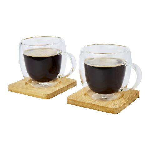 Tasse Manti 2 pièces en verre à double paroi de 250 ml avec sous-verre en bambou Standard | Translucide-Naturel | sans marquage | non disponible | non disponible