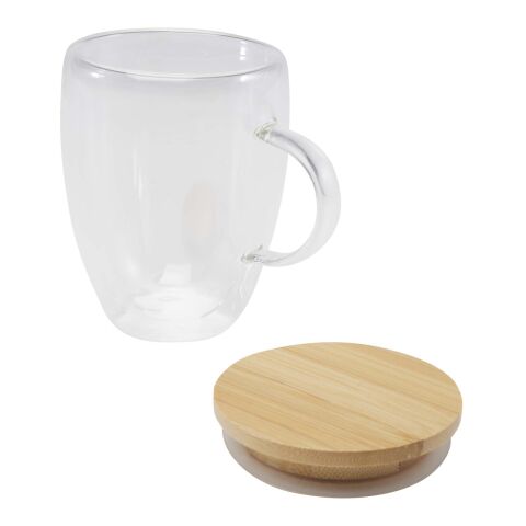 Tasse en verre Leona de 350&nbsp;ml avec couvercle en bambou Standard | Blanc | sans marquage | non disponible | non disponible